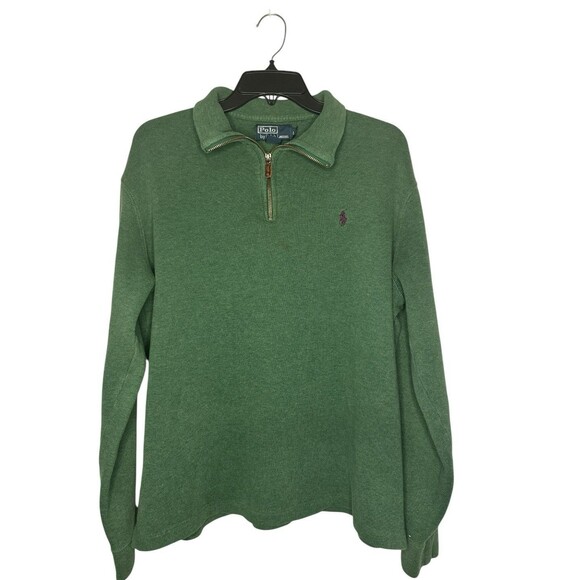 Vintage Polo Ralph Lauren Men’s  Green Quarter Zip Pullover  Large Preppy Retro - Picture 1 of 8